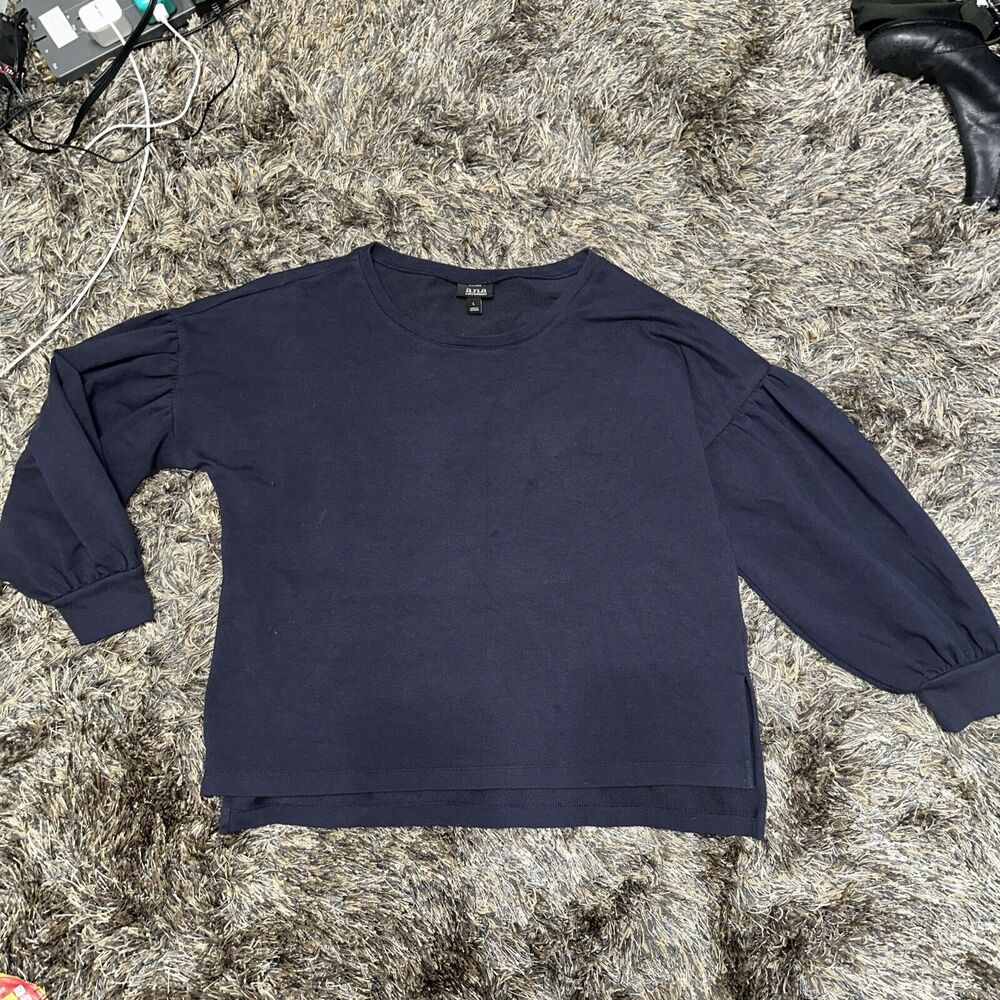 A.N.A. Women’s Navy Puff Sleeve Cotton Top Jean A New Approach Co Size Large